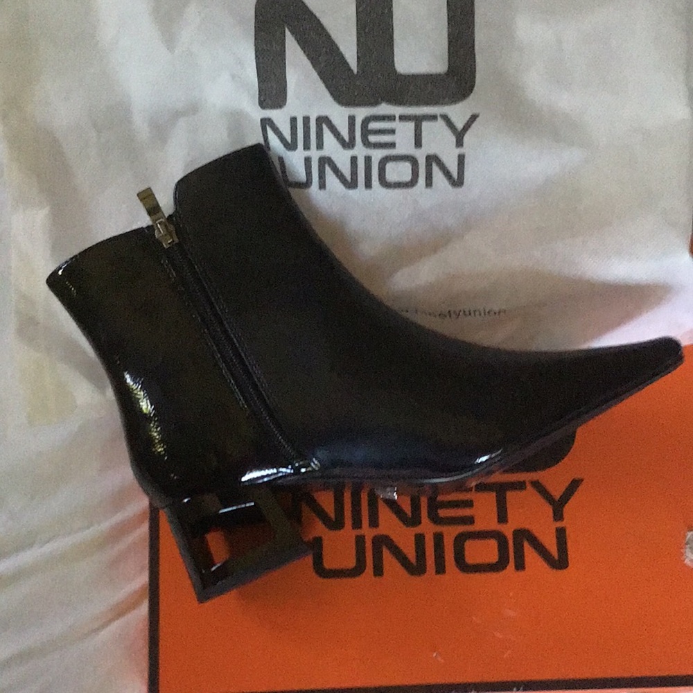 NINETY UNION, Women's Brooke Heeled Ankle Boots, Black Patent Leather, NWT & Box